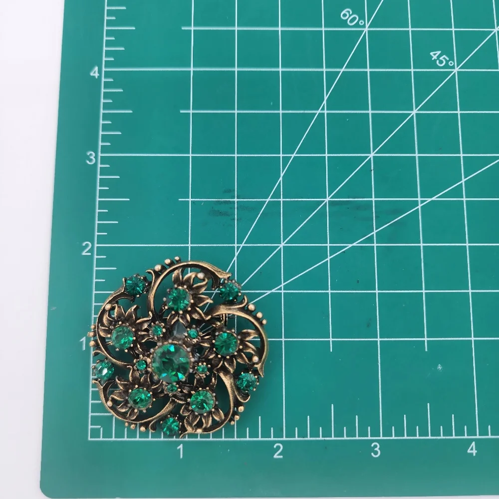 Coro Green and Gold Floral Brooch